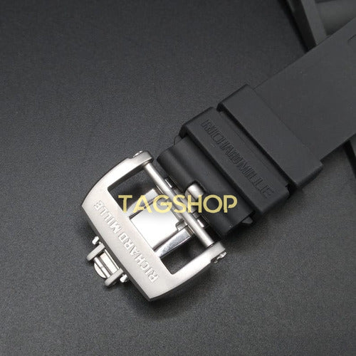 Pulseira Richard Mille Preta Borracha 25mm Fecho Aço