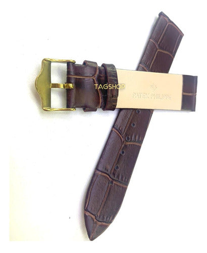 Pulseira Patek Phillippe Couro 20x18mm Marrom Fecho Aço
