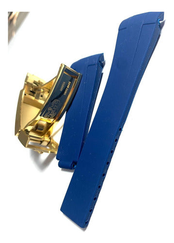 Pulseira Rolex Rubber B 20mm Azul Fecho Dourado