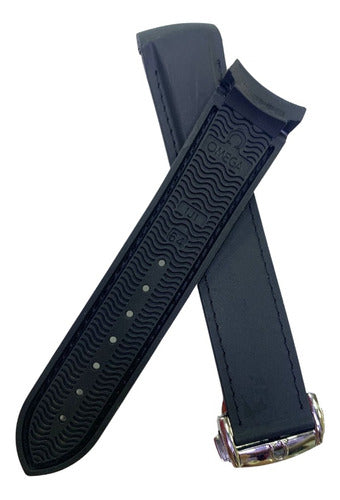 Pulseira Omega Preta 20x18mm Borracha Fecho Aço