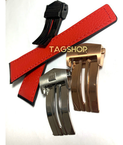 Pulseira Tag Heuer Pano Costura Vermelha 22x18mm Fecho Aço