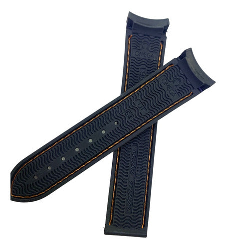 Pulseira Omega Preta Costura Laranja 20x18mm Borracha Resist