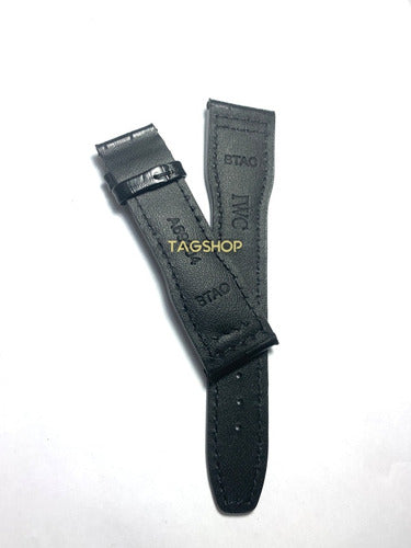 Pulseira Iwc Preta Couro 22mmx18mm Fecho Aço