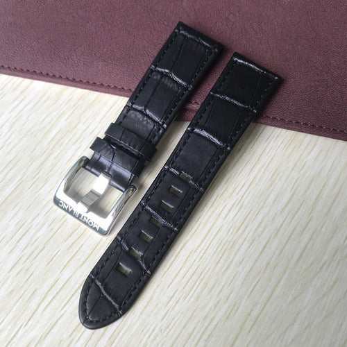 Pulseira Montblanc Couro Preto 22mm Completo