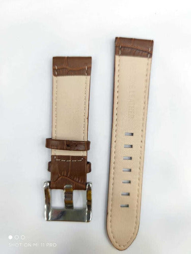 Pulseira Montblanc Couro Marrom 22mm Fecho Aço Inoxidável
