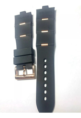 Pulseira Bvlgari Preta Borracha 22mm Fecho Aço Rose