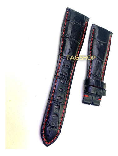 Pulseira Gaga Milano 24mmx16mm Preto Costura Vermelha Couro