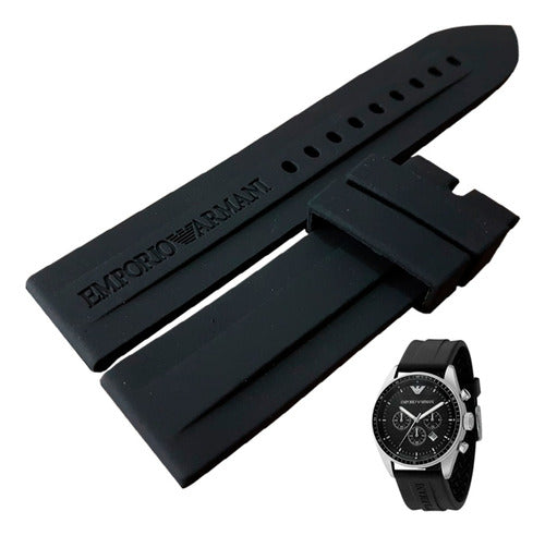 Pulseira De Silicone Preta 23mm Para Relogio Armani Ar0527