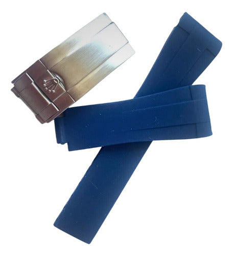 Pulseira Rolex Borracha 20x16mm Azul Com Fecho Em Aço Inox