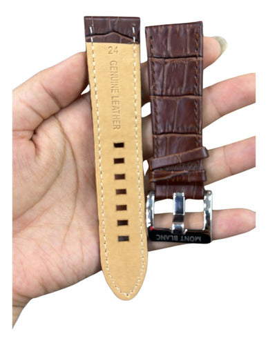 Pulseira-mont Blanc 24mm Marrom Couro Fecho Aço