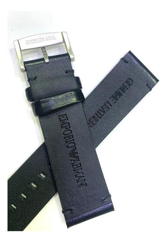 Pulseira Couro Empório Armani 22mm Black Completo