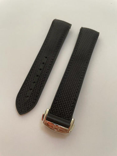 Pulseira Omega Preta 20mm Borracha Siliconada E Nylon