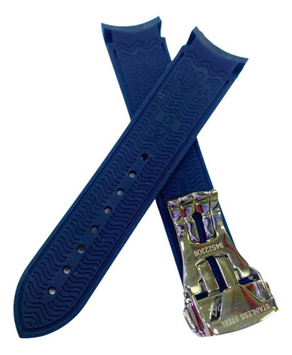 Pulseira Omega Azul 20x18mm Borracha Fecho Aço Premium