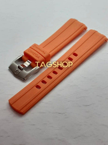 Pulseira Omega Laranja 20mm Borracha Fecho Aço