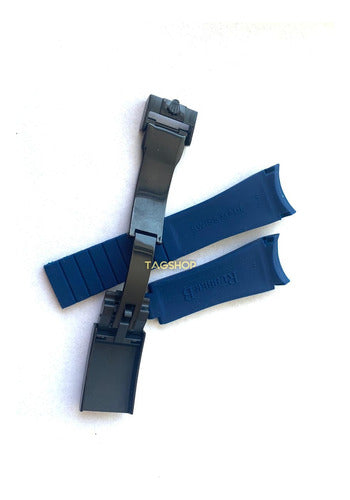 Pulseira Rolex Azul 20mmx16mm Borracha Fecho Aço Preto