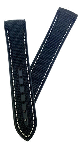 Pulseira Omega Nylon 20x18mm Preta Costura Branca