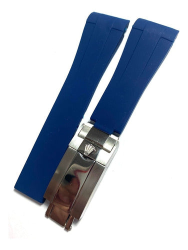 Pulseira Rolex Rubber B 20mm Azul Fecho Prata
