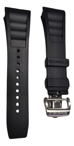 Pulseira Richard Mille Preta Borracha 25mm Fecho Aço