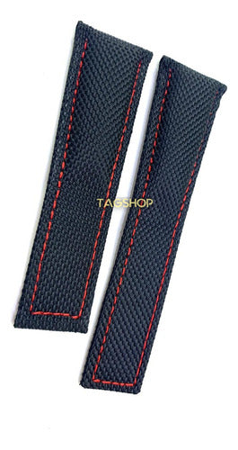 Pulseira Tag Heuer 24x22 Preta Costura Vermelha Tecido
