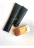 Pulseira Rolex de Couro 20mmx16mm Preta com Fecho de Aço Rose