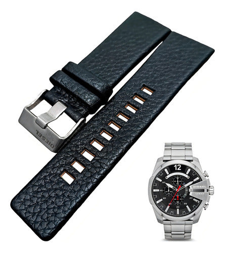 Pulseira Diesel 10bar 26mm Couro Preto Com Fivela Premium Co