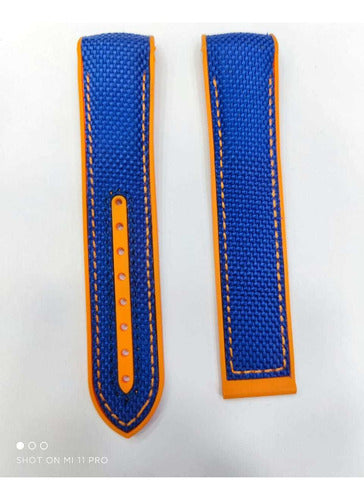 Pulseira- Omega Silicone Nylon Azul Laranja 20mm
