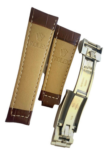 Pulseira Rolex Couro 20mm Com Fecho Aço
