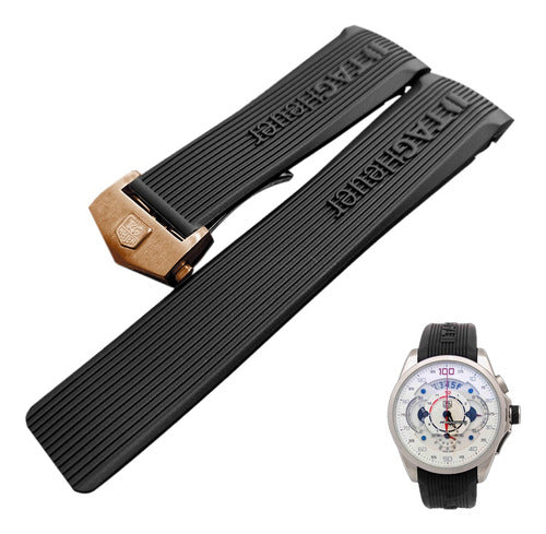 Pulseira Tag Heuer Sls 24/20mm Preta Fecho Rose Completa