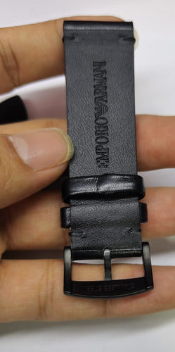 Pulseira Couro Empório Armani 22mm Fecho Black