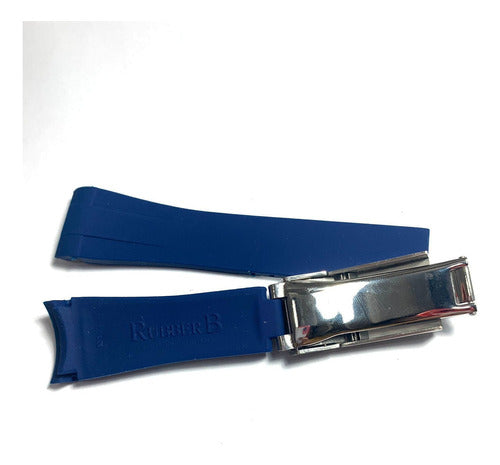Pulseira Rolex Rubber B 20mm Azul Fecho Prata