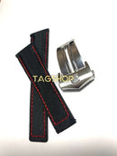 Pulseira Tag Heuer de Tecido com Costura Vermelha 22x18mm e Fecho de Aço