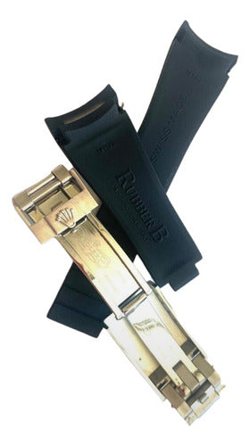 Pulseira Rolex Preta 20mmx16mm Com Fecho Aço Prata
