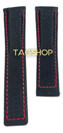 Pulseira Tag Heuer de Tecido 22mmx18mm Preta com Costura Vermelha