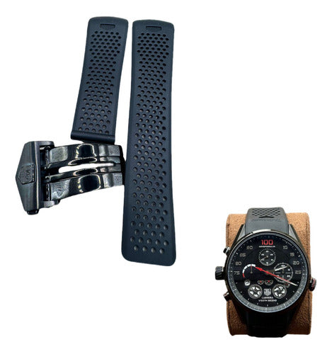 Pulseira Tag Heuer 24mm Preta Fecho Black Aço Inox