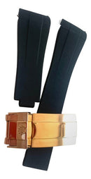 Pulseira Rolex Preta 20x16mm com Fecho de Aço Rosê