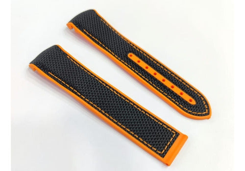 Pulseira- Omega Silicone Nylon Preto Laranja 20mm