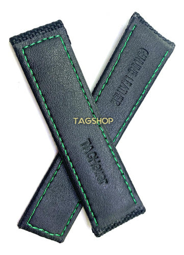 Pulseira Tag Heuer 24x22mm Preta Costura Verde Tecido
