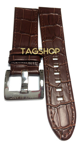 Pulseira-mont Blanc Marron Couro 24mm Fecho Aço