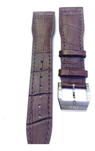 Pulseira Iwc Couro Marrom 22mm Fecho Aço Inoxidável