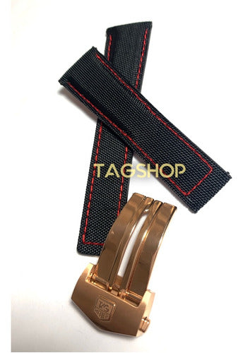 Pulseira Tag Heuer Pano Costura Vermelha 22x18mm Fecho Aço
