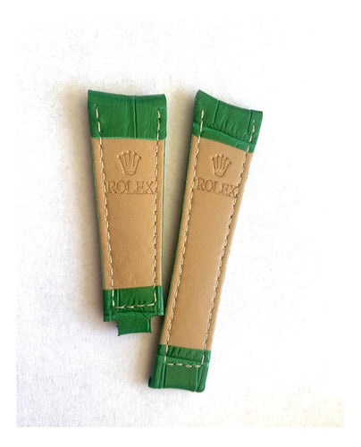 Pulseira Rolex Couro 20mm Verde Fecho Aço Misto
