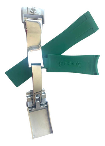 Pulseira Rolex Silicone 20x16mm Verde Fecho Aço