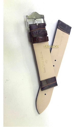 Pulseira Patek Phillippe Couro 20mm Marrom Fecho Prata