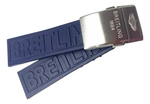 Pulseira Para Breitling Azul 24mm Com Fecho Inox Largura 24
