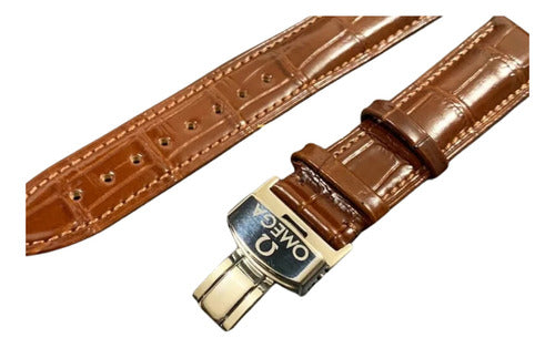 Pulseira-omega Couro Marrom 18mmx20mm Fecho Aço
