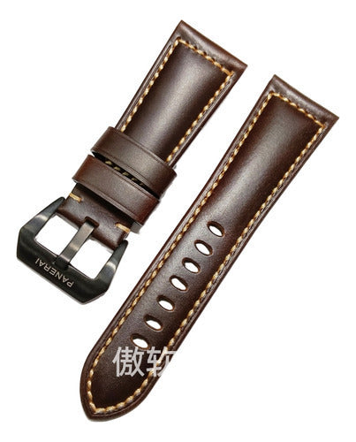 Pulseira Panerai Luminor Couro Marrom 26mm Com Fivela Preto