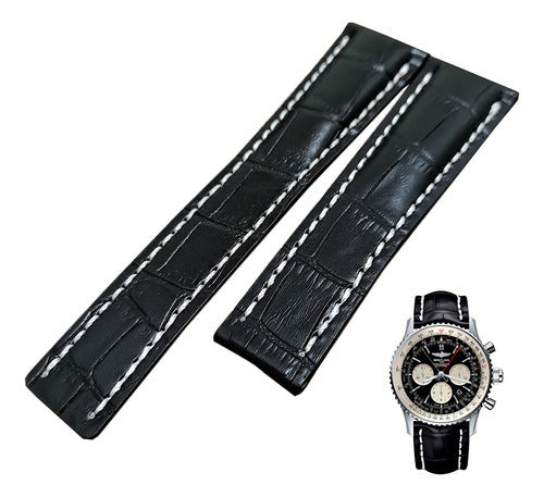 Pulseira Para Breitling Bentley Navitimer Couro Preto 22mm