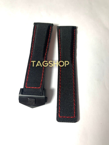 Pulseira Tag Heuer Pano Costura Vermelha 22x18mm Fecho Aço