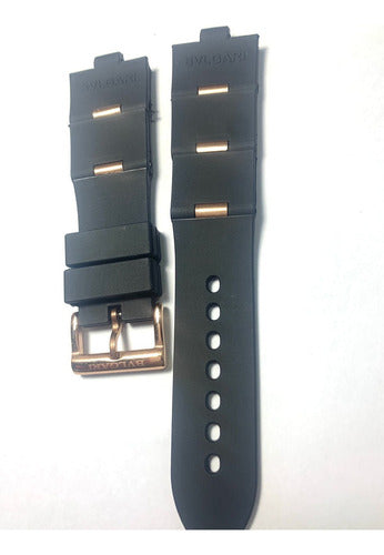 Pulseira Bvlgari Preto Detalhes Rose Gold 24mm