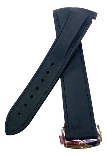 Pulseira Omega Preta 20x18mm Borracha Fecho Aço